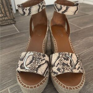 Franco Sarto Beige and Black Espadrille Wedges